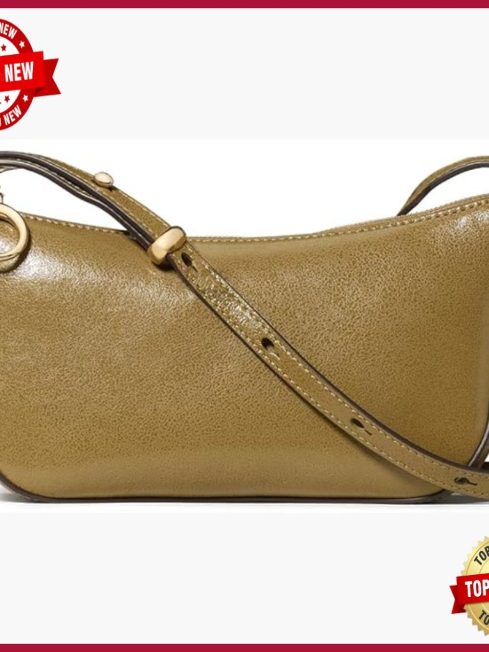 Glazed Leather Crossbody Bag With Ring Hardware, Fits Iphone Pro Max